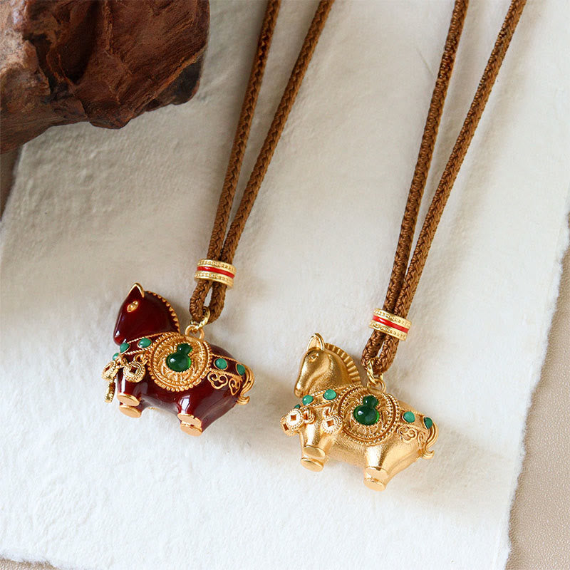 Buddha Stones Year Of The Horse Copper Brass Balance Necklace Pendants - image 8