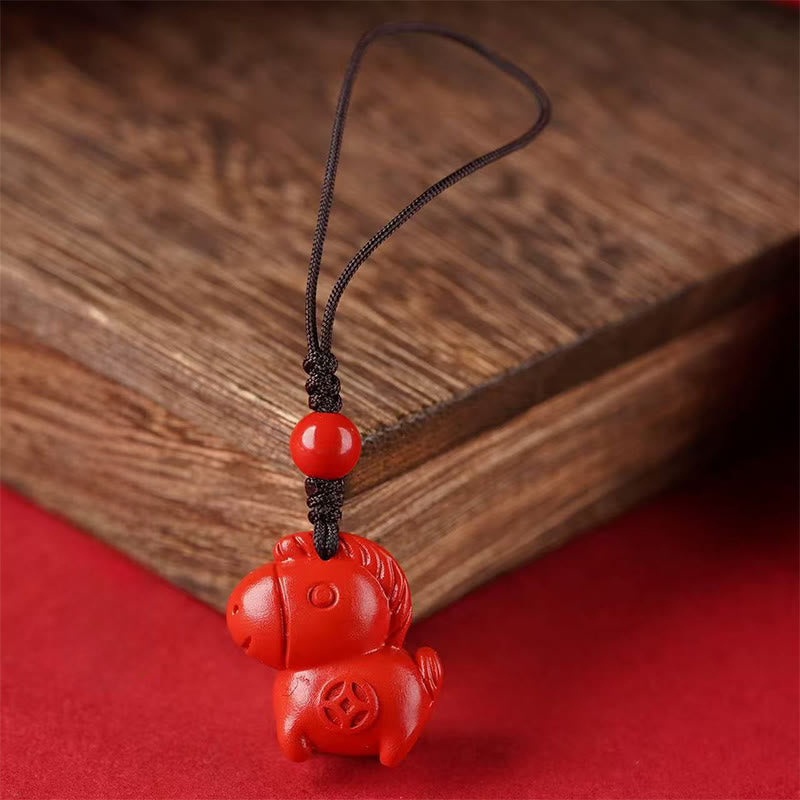 Buddha Stones Year Of The Horse Cinnabar Keep Away Evil Spirits Key Chain - Red Long Rope Horse - image 4