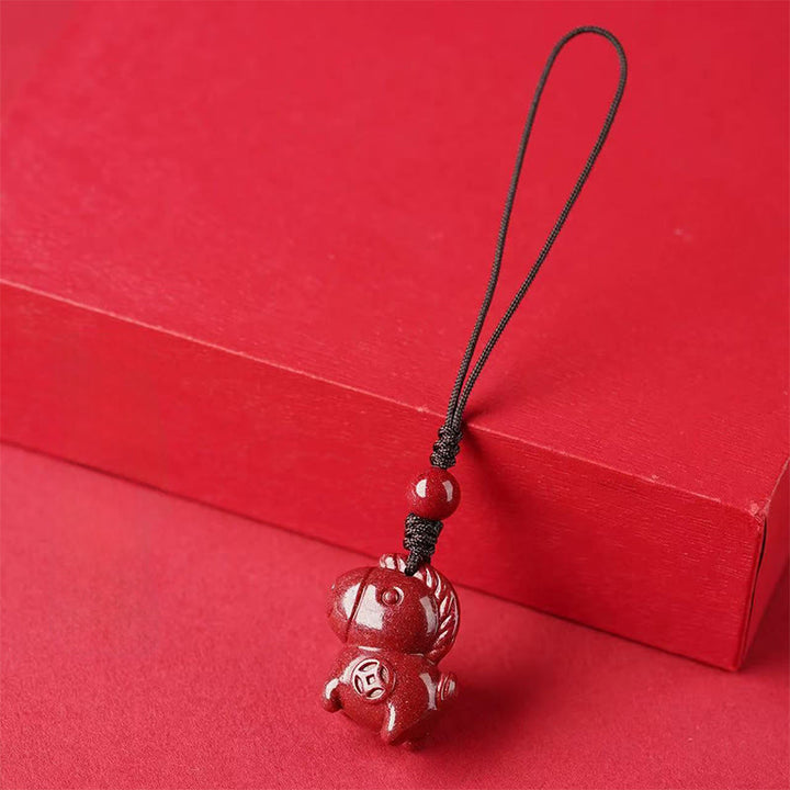 Buddha Stones Year Of The Horse Cinnabar Keep Away Evil Spirits Key Chain - DarkRed Long Rope Horse - image 2