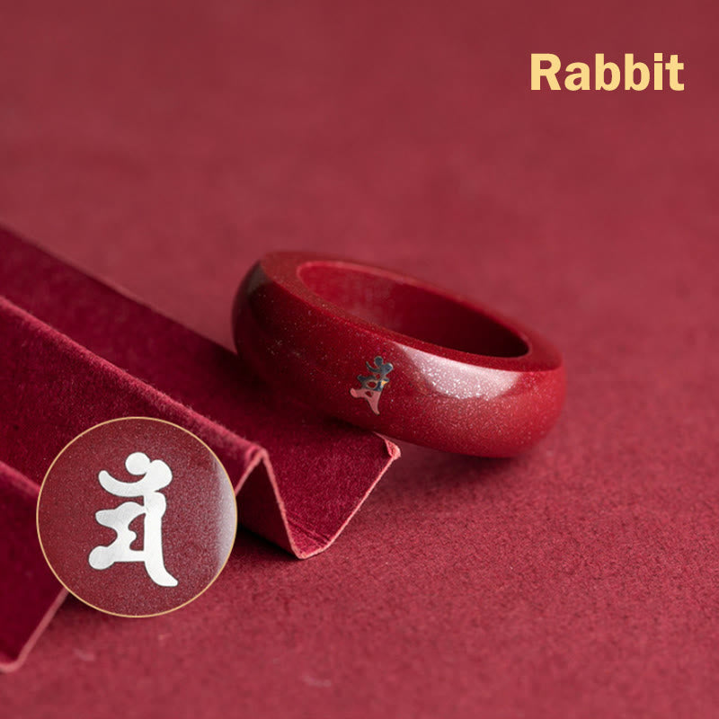 Buddha Stones Chinese Zodiac Year Of The Horse Cinnabar Blessing Ring - Cinnabar Rabbit - 22mm - image 11