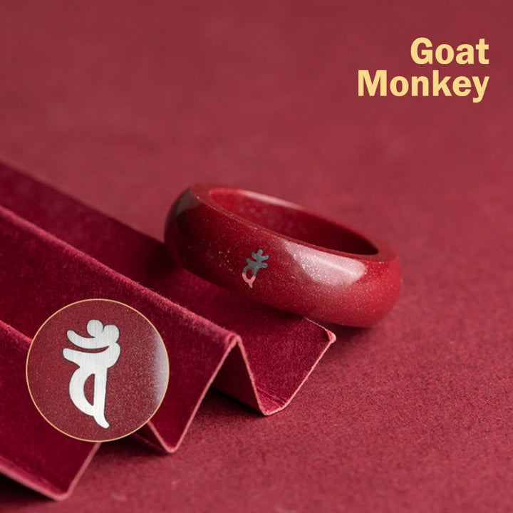Buddha Stones Chinese Zodiac Year Of The Horse Cinnabar Blessing Ring - Cinnabar Goat Monkey - 22mm - image 13