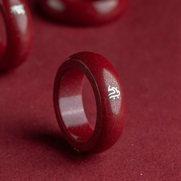 Buddha Stones Chinese Zodiac Year Of The Horse Cinnabar Blessing Ring - image 1