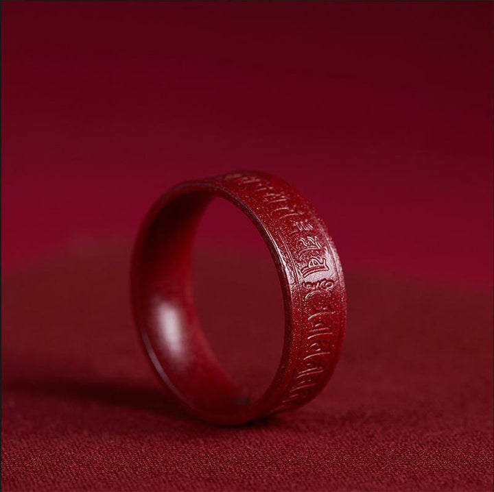 Buddha Stones Cinnabar Om Mani Padme Hum Heart Sutra Blessing Ring - Cinnabar Om Mani Padme Hum - 21mm - image 0