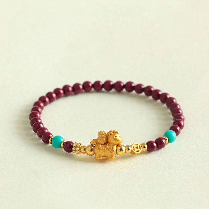 Buddha Stones Year Of The Horse Fu Character Cinnabar Calm Bracelet - Fu Character Horse(Wrist Circumference: 14-15 cm) - image 0