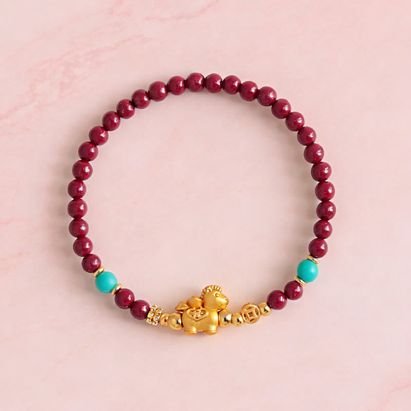 Buddha Stones Year Of The Horse Fu Character Cinnabar Calm Bracelet - image 10