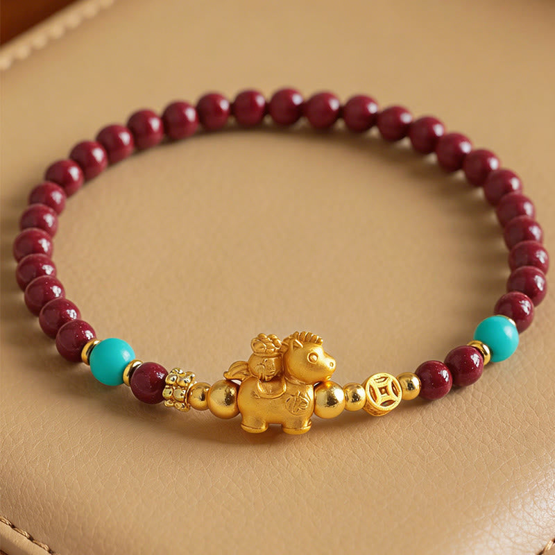 Buddha Stones Year Of The Horse Fu Character Cinnabar Calm Bracelet - image 1