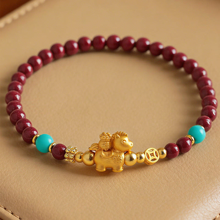 Buddha Stones Year Of The Horse Fu Character Cinnabar Calm Bracelet - image 1