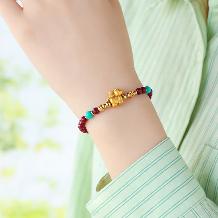 Buddha Stones Year Of The Horse Fu Character Cinnabar Calm Bracelet - image 4