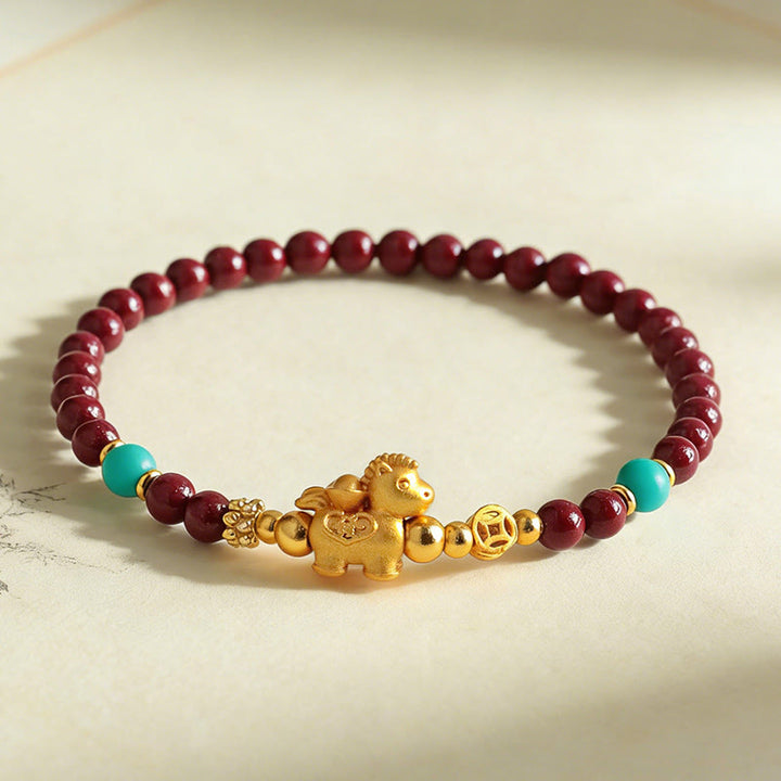 Buddha Stones Year Of The Horse Fu Character Cinnabar Calm Bracelet - image 12