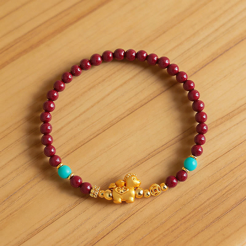 Buddha Stones Year Of The Horse Fu Character Cinnabar Calm Bracelet - image 9