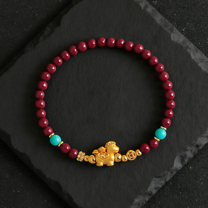 Buddha Stones Year Of The Horse Fu Character Cinnabar Calm Bracelet - image 13