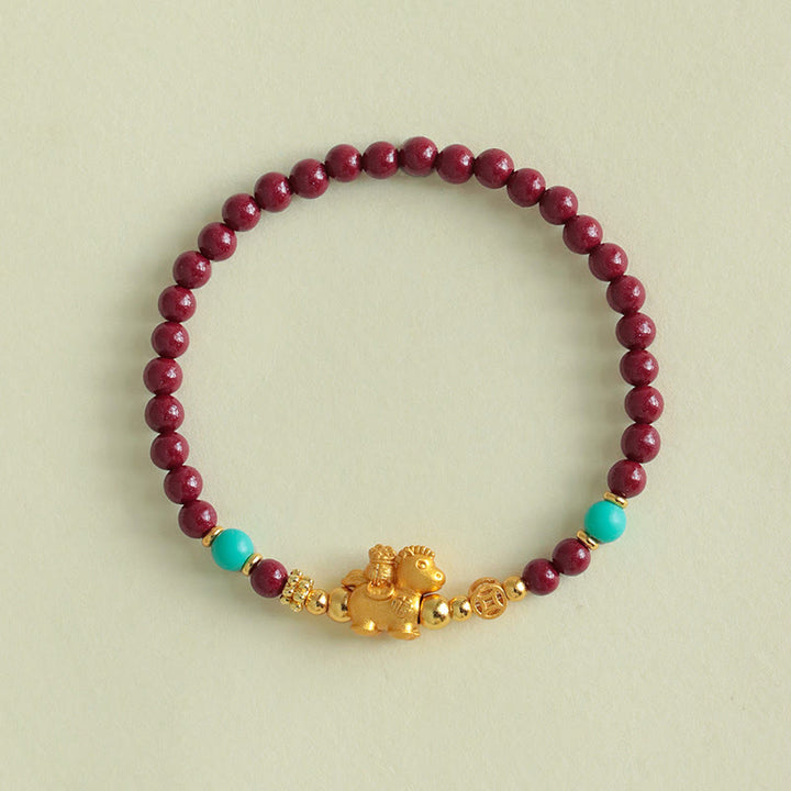 Buddha Stones Year Of The Horse Fu Character Cinnabar Calm Bracelet - image 2