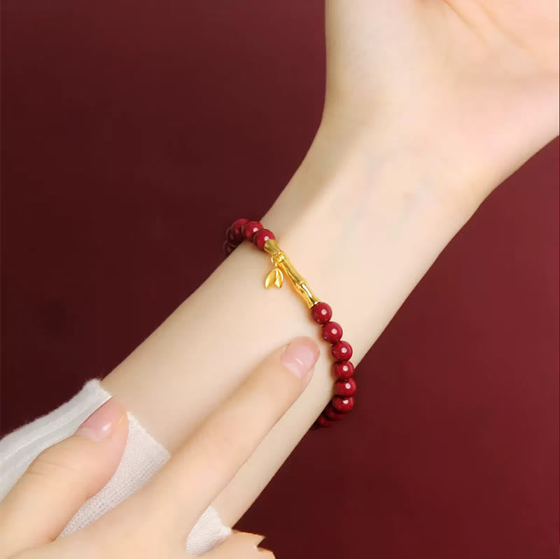Buddha Stones Bamboo Cinnabar 925 Sterling Silver Concentration Bracelet - image 3