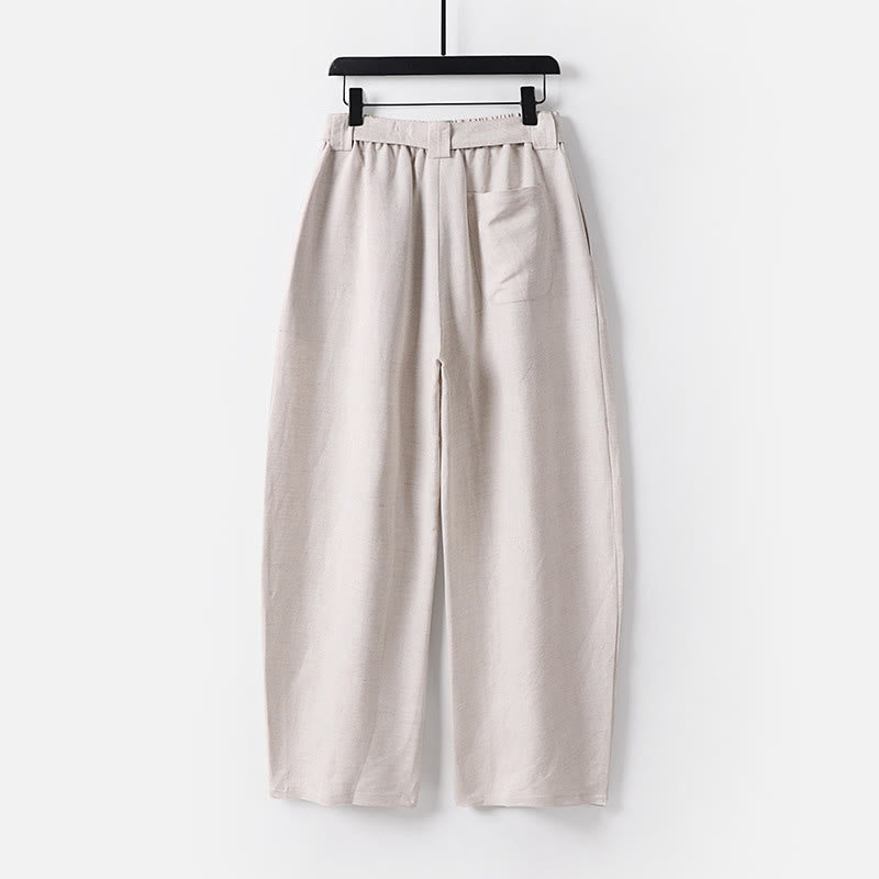 Buddha Stones Summer Zipper Elastic Waist Design Men's Cotton Linen Wide Leg Pants With Pockets - image 1