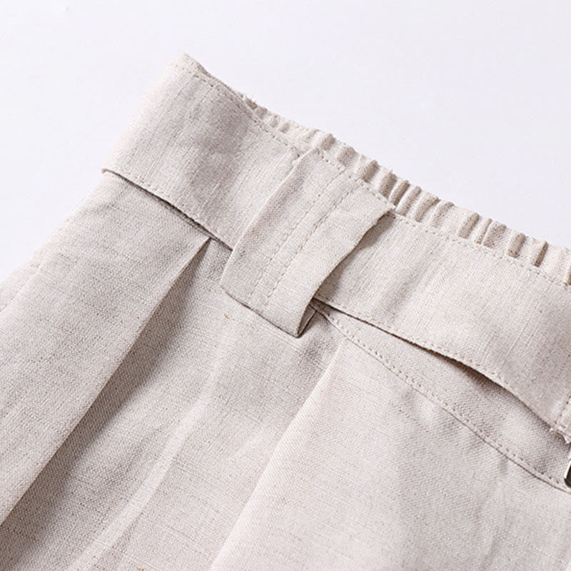 Buddha Stones Summer Zipper Elastic Waist Design Men's Cotton Linen Wide Leg Pants With Pockets - image 6