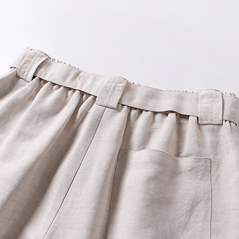 Buddha Stones Summer Zipper Elastic Waist Design Men's Cotton Linen Wide Leg Pants With Pockets - image 5