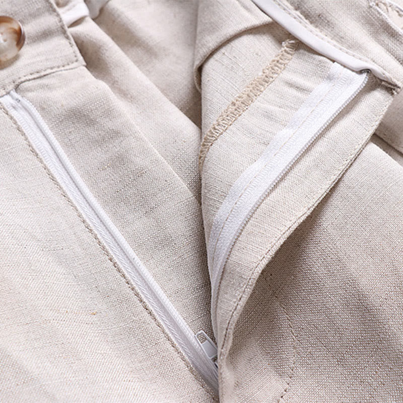 Buddha Stones Summer Zipper Elastic Waist Design Men's Cotton Linen Wide Leg Pants With Pockets - image 3