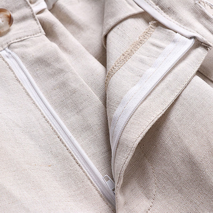 Buddha Stones Summer Zipper Elastic Waist Design Men's Cotton Linen Wide Leg Pants With Pockets - image 3