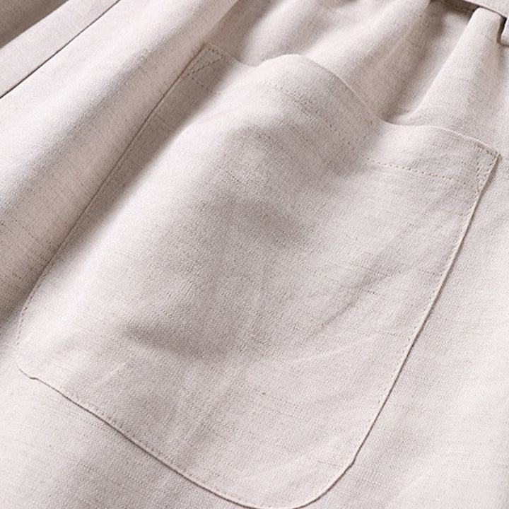 Buddha Stones Summer Zipper Elastic Waist Design Men's Cotton Linen Wide Leg Pants With Pockets - image 7