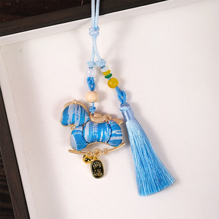 Buddha Stones Year Of The Horse Red String Embroidery Connection Hanging Decoration - Blue Long Rope Horse - image 18
