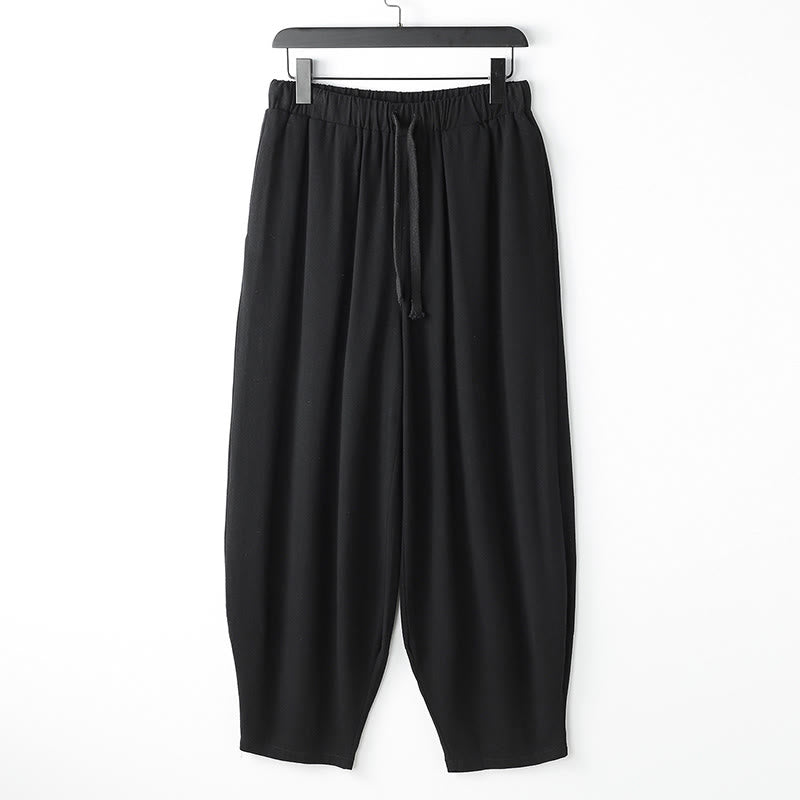 Buddha Stones Summer Solid Color Drawstring Ankle-Length Men's Harem Pants With Pockets - Black - US/UK/AU54，EU64 (9XL) - image 1