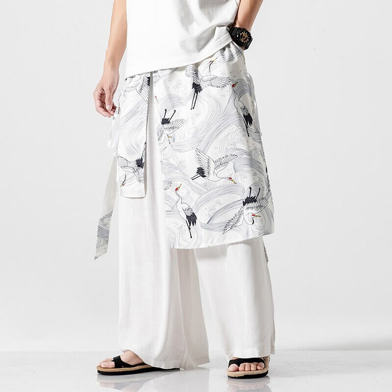 Buddha Stones Summer Flying Crane Design Cotton Men's Wide Leg Pants With Pockets - White - US/UK/AU46，EU56 (5XL) - image 38