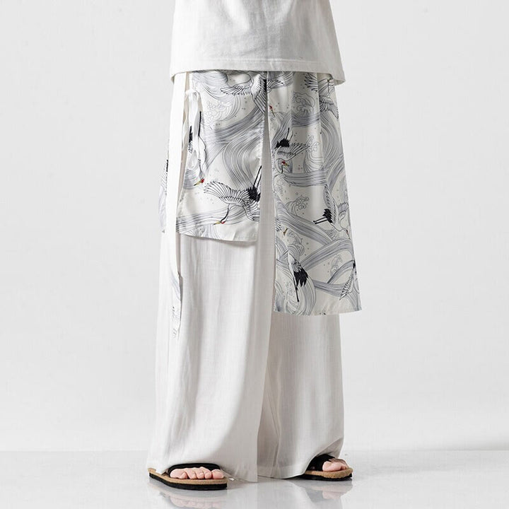Buddha Stones Summer Flying Crane Design Cotton Men's Wide Leg Pants With Pockets - image 40