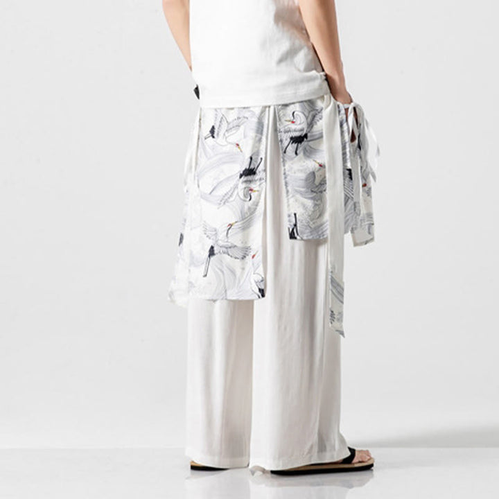 Buddha Stones Summer Flying Crane Design Cotton Men's Wide Leg Pants With Pockets - image 42