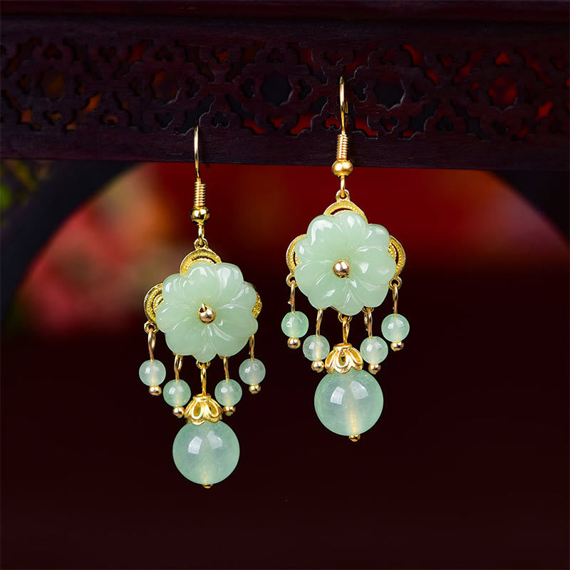 Buddha Stones Green Pink Flower Liuli Glass Drop Earrings - Green(Copper Posts) - image 0