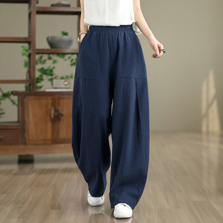 Buddha Stones Solid Color Cotton Linen Women's Straight Leg Pants With Pockets - SteelBlue - US8-10，UK/AU12-14，EU40-42 (2XL) - image 15
