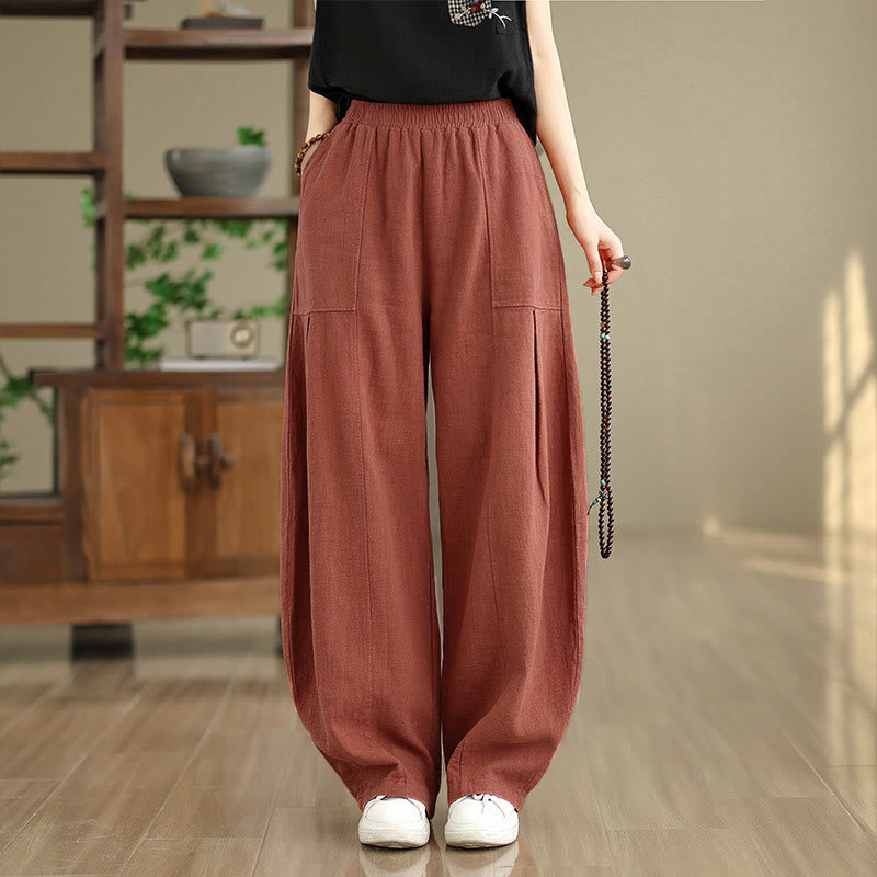 Buddha Stones Solid Color Cotton Linen Women's Straight Leg Pants With Pockets - LightSalmon - US8-10，UK/AU12-14，EU40-42 (2XL) - image 7