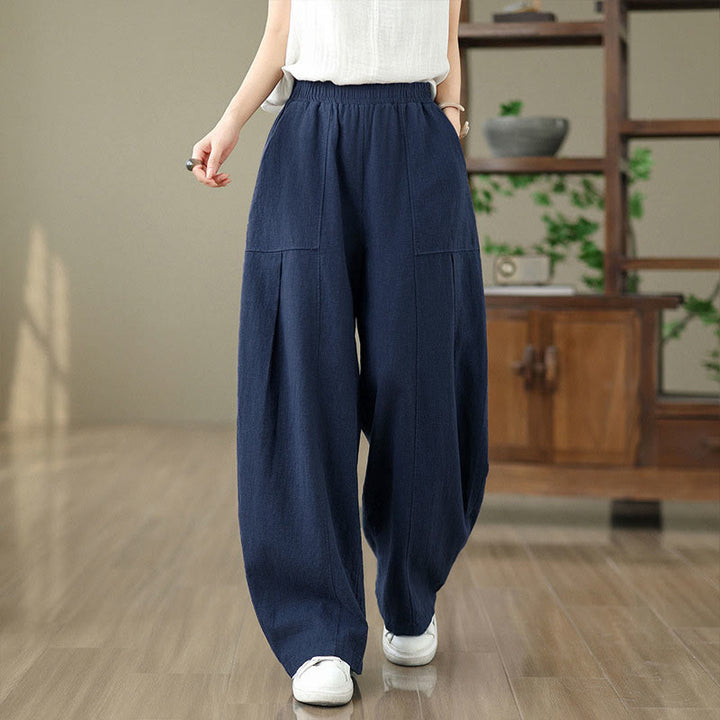 Buddha Stones Solid Color Cotton Linen Women's Straight Leg Pants With Pockets - image 20