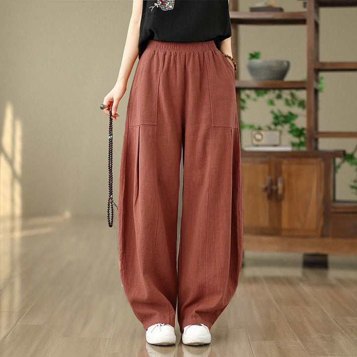 Buddha Stones Solid Color Cotton Linen Women's Straight Leg Pants With Pockets - image 8