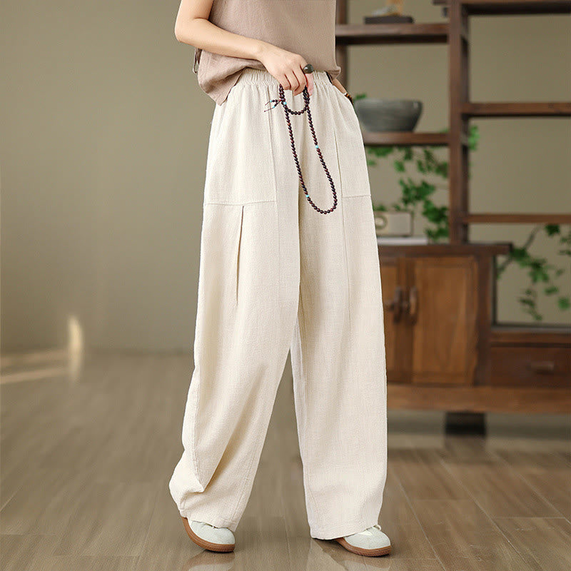 Buddha Stones Solid Color Cotton Linen Women's Straight Leg Pants With Pockets - image 6