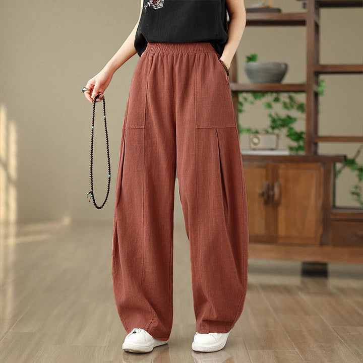 Buddha Stones Solid Color Cotton Linen Women's Straight Leg Pants With Pockets - image 9