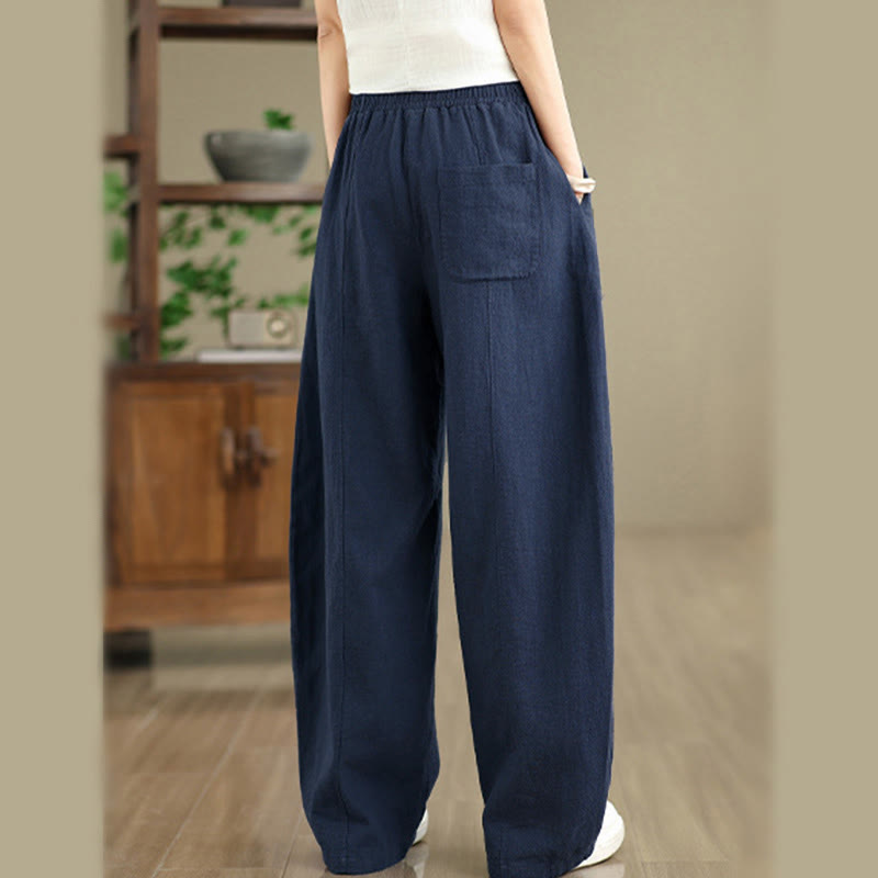 Buddha Stones Solid Color Cotton Linen Women's Straight Leg Pants With Pockets - image 21