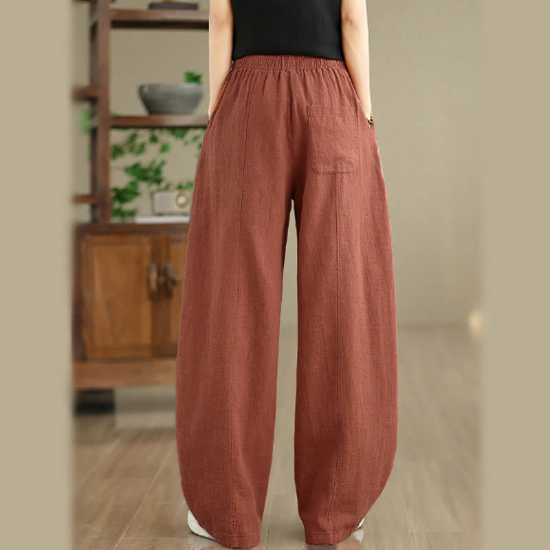Buddha Stones Solid Color Cotton Linen Women's Straight Leg Pants With Pockets - image 10