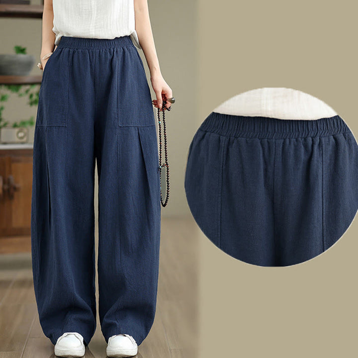 Buddha Stones Solid Color Cotton Linen Women's Straight Leg Pants With Pockets - image 22