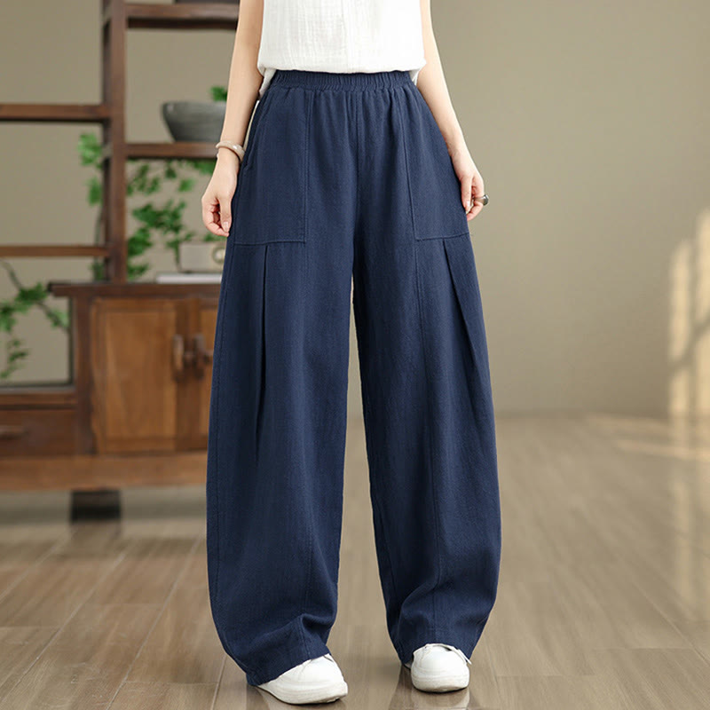 Buddha Stones Solid Color Cotton Linen Women's Straight Leg Pants With Pockets - image 17