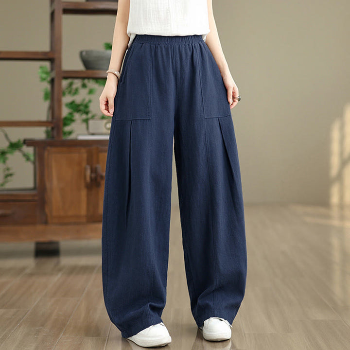 Buddha Stones Solid Color Cotton Linen Women's Straight Leg Pants With Pockets - image 17