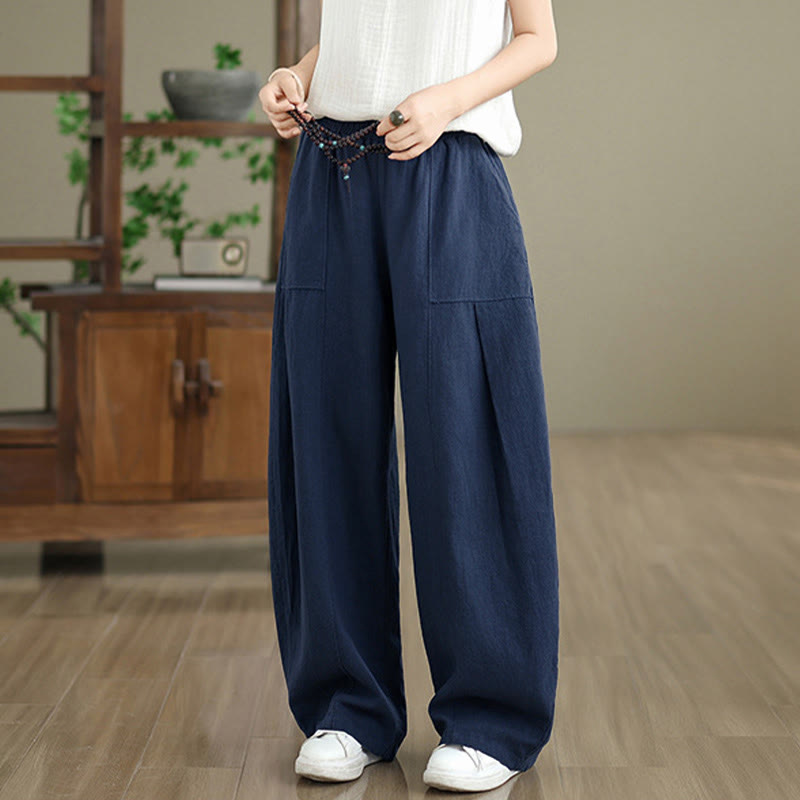 Buddha Stones Solid Color Cotton Linen Women's Straight Leg Pants With Pockets - image 19