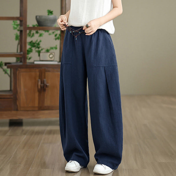Buddha Stones Solid Color Cotton Linen Women's Straight Leg Pants With Pockets - image 19