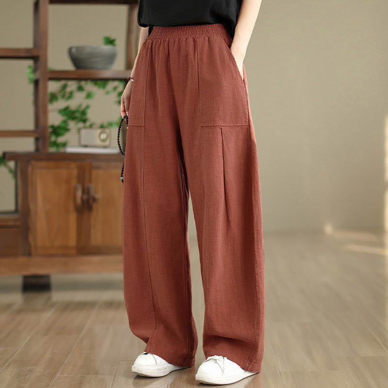 Buddha Stones Solid Color Cotton Linen Women's Straight Leg Pants With Pockets - image 11