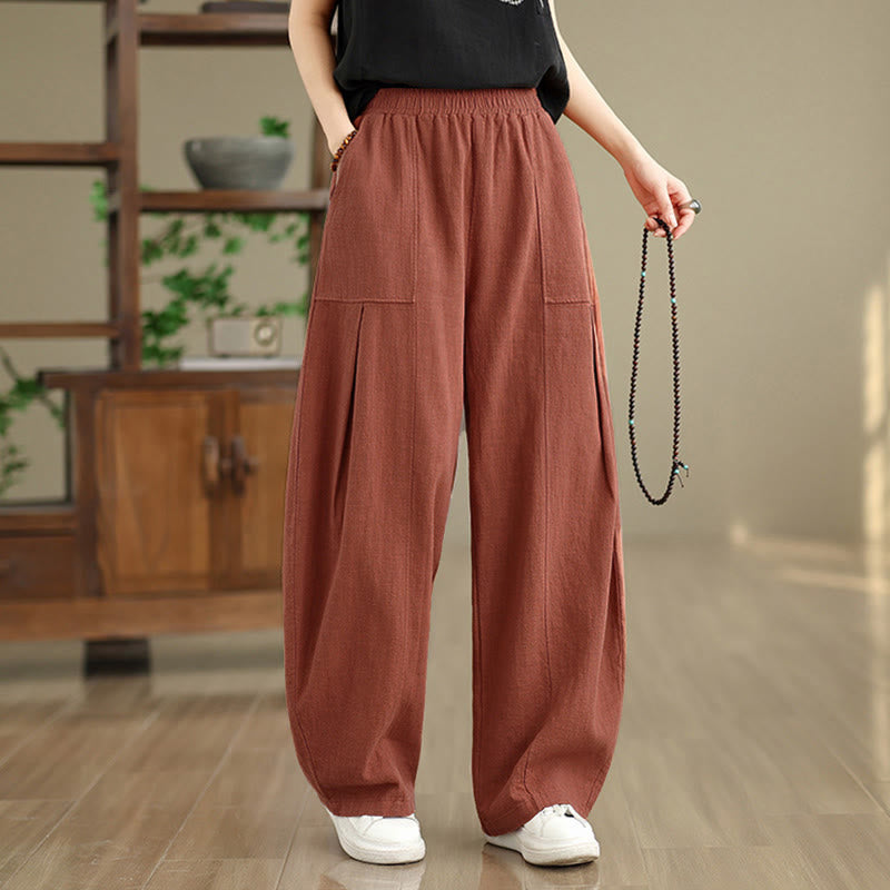 Buddha Stones Solid Color Cotton Linen Women's Straight Leg Pants With Pockets - image 12