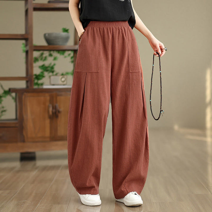 Buddha Stones Solid Color Cotton Linen Women's Straight Leg Pants With Pockets - image 12