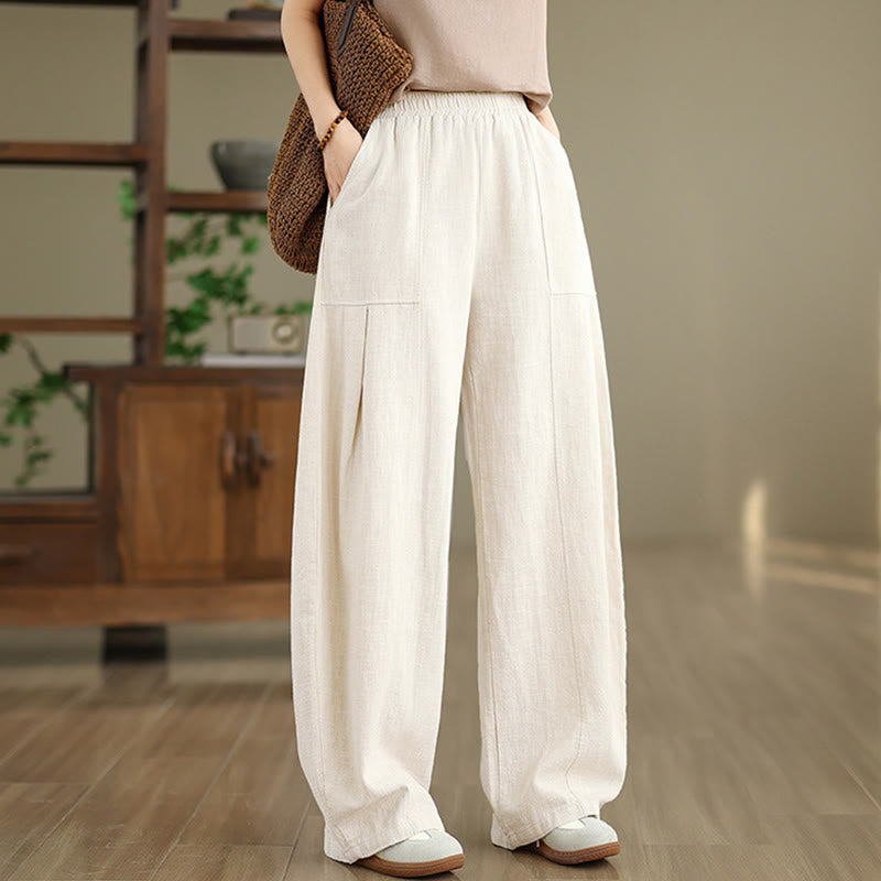 Buddha Stones Solid Color Cotton Linen Women's Straight Leg Pants With Pockets - image 3