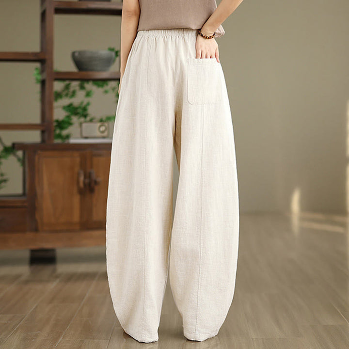 Buddha Stones Solid Color Cotton Linen Women's Straight Leg Pants With Pockets - image 4