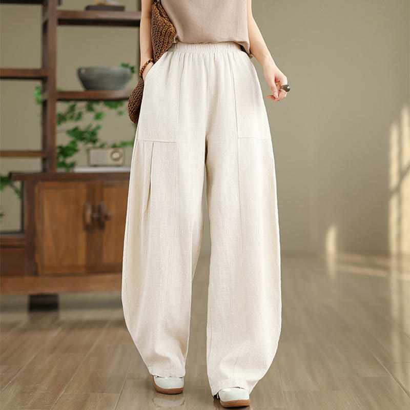 Buddha Stones Solid Color Cotton Linen Women's Straight Leg Pants With Pockets - image 2