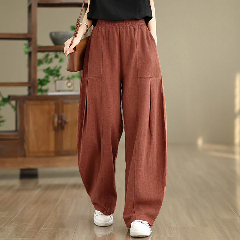 Buddha Stones Solid Color Cotton Linen Women's Straight Leg Pants With Pockets - image 13