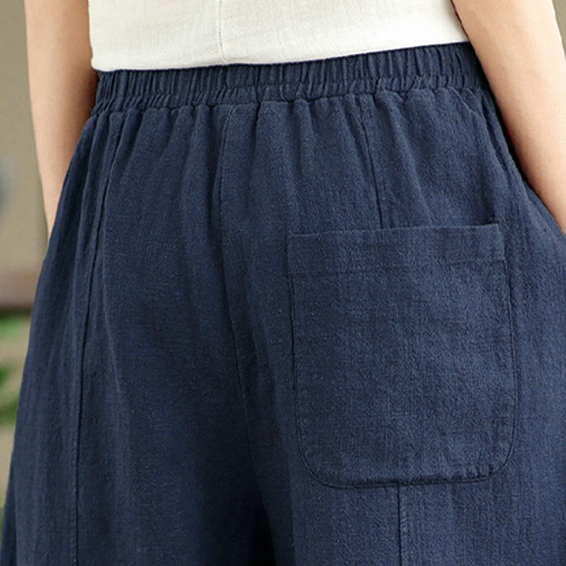 Buddha Stones Solid Color Cotton Linen Women's Straight Leg Pants With Pockets - image 26